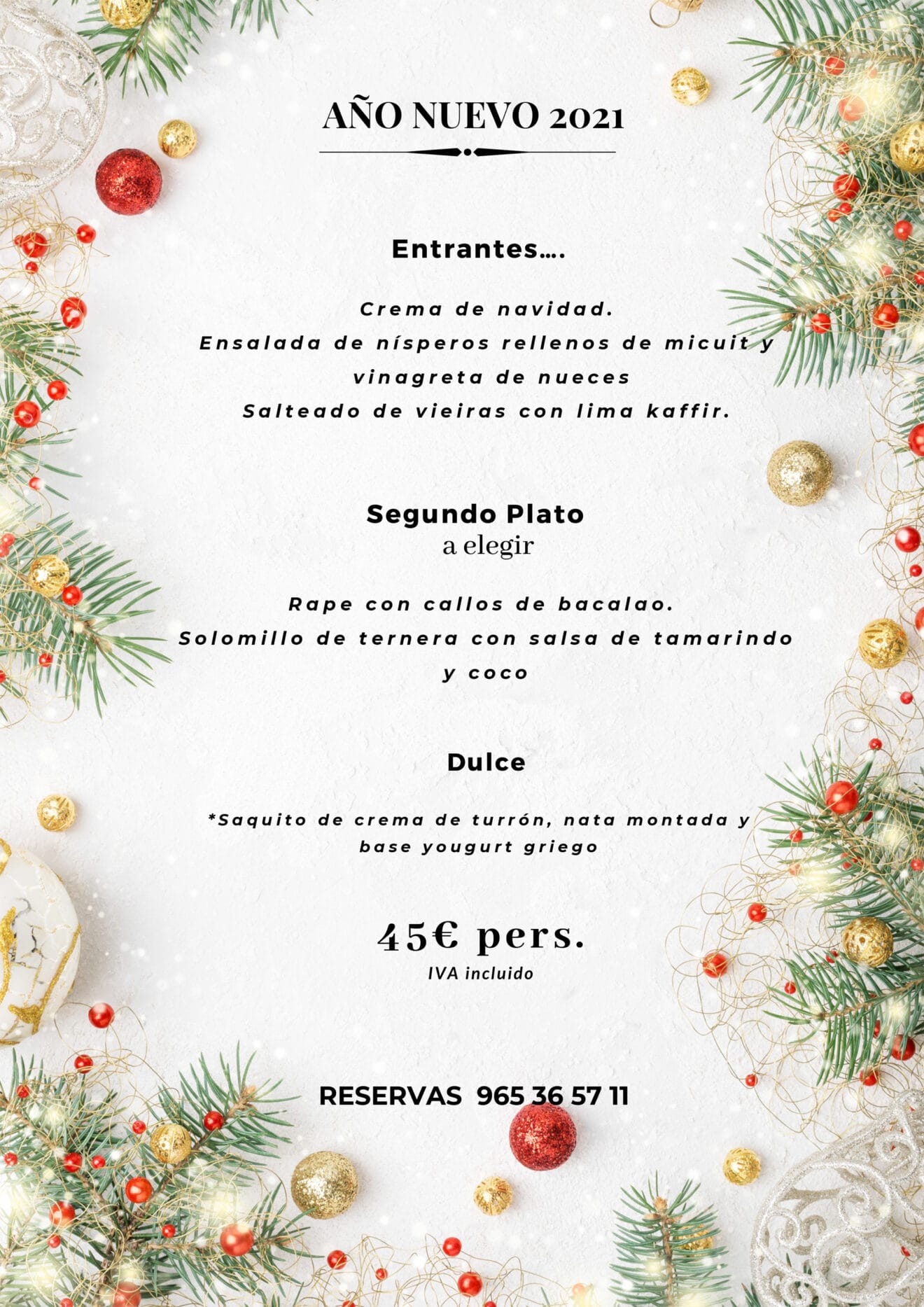 Menú de Año Nuevo en Dénia - La Chula de Cavallers