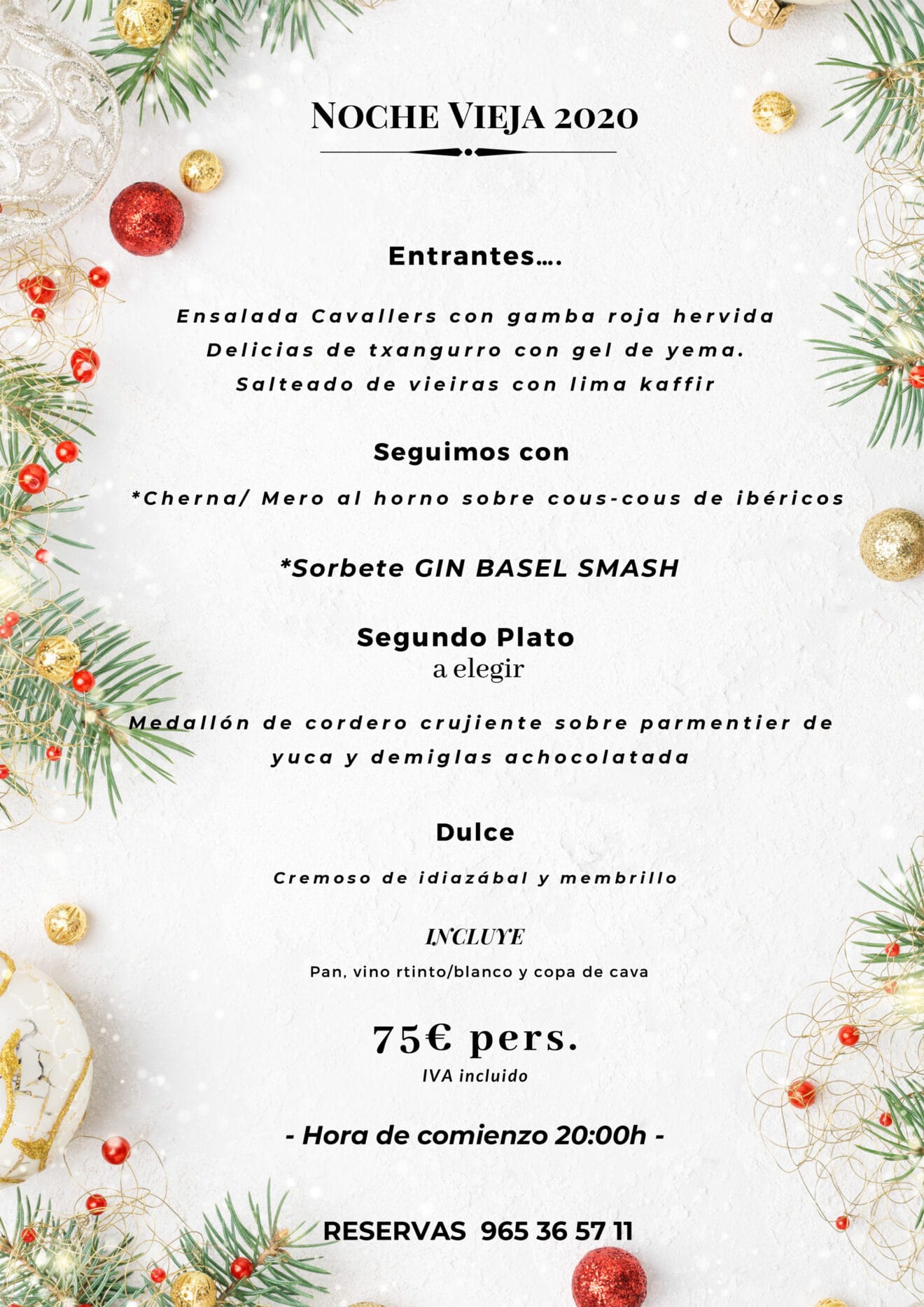 Menú de Nochevieja en Dénia - La Chula de Cavallers