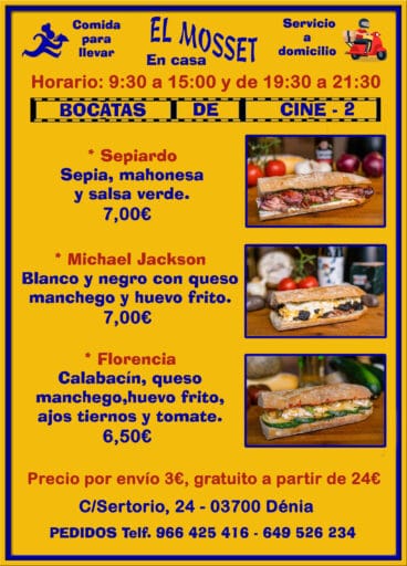 Bocadillos para llevar y a domicilio en Dénia (Bocatas de cine 2) – El Mosset