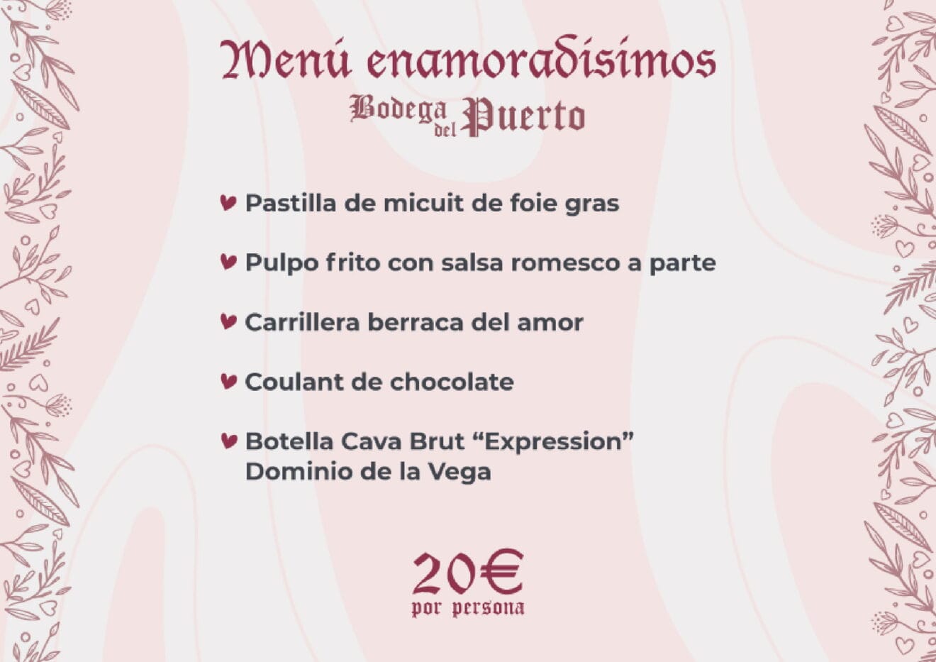 Menú de San Valentín en Dénia - Bodega del Puerto