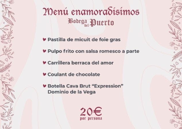 Ideas y planes especiales para celebrar San Valentín 2021 en Dénia 2 Imagen: Menú de San Valentín en Dénia - Bodega del Puerto