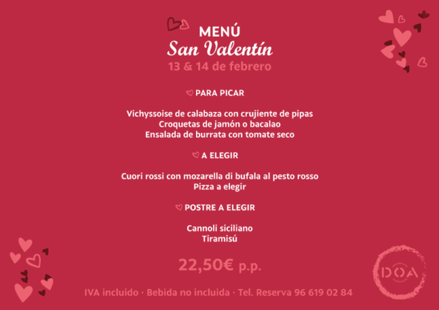 Ideas y planes especiales para celebrar San Valentín 2021 en Dénia 7 Imagen: Menú de San Valentín en Déna - DOA