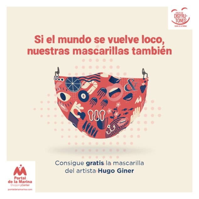 Imagen: Mascarilla del artista Hugo Giner diseñada para Portal de la Marina