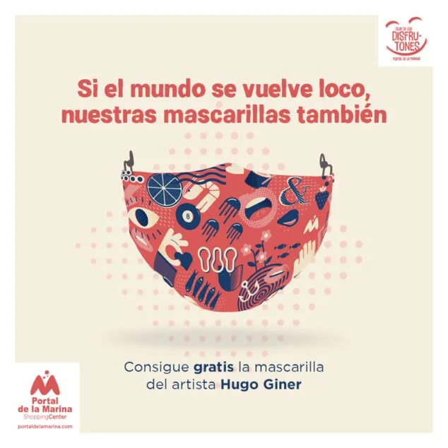 Imagen: Mascarilla del artista Hugo Giner diseñada para Portal de la Marina