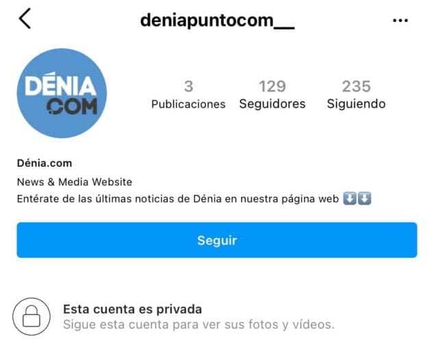 Imagen: Captura del falso perfil de Dénia.com en Instagram