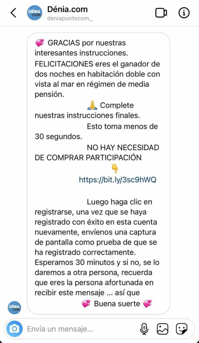 Imagen: Mensaje que manda el nuevo perfil a sus posible víctimas