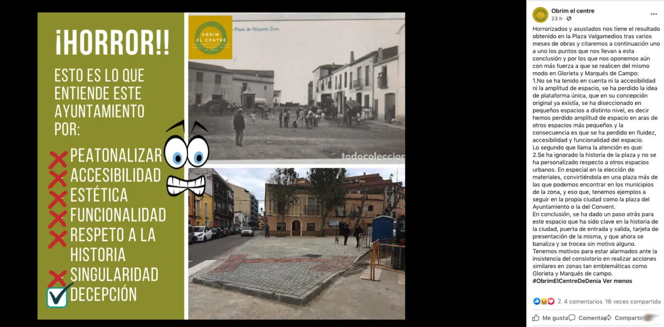 Publicación de la plataforma Obrim el centre en su perfil de Facebook