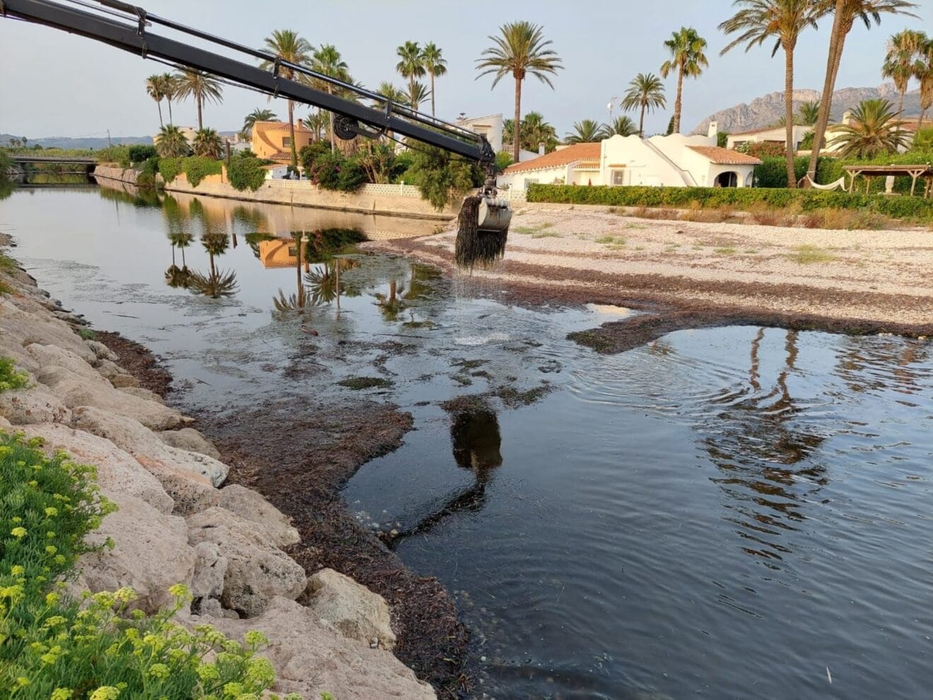 Labores de limpieza en la desembocadura del río Girona