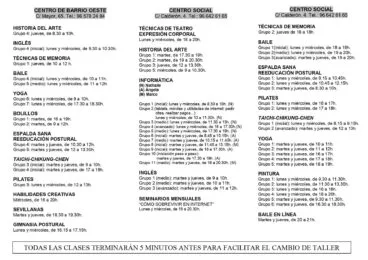 Programa de los talleres de las Aulas de la Tercera Edad 2022
