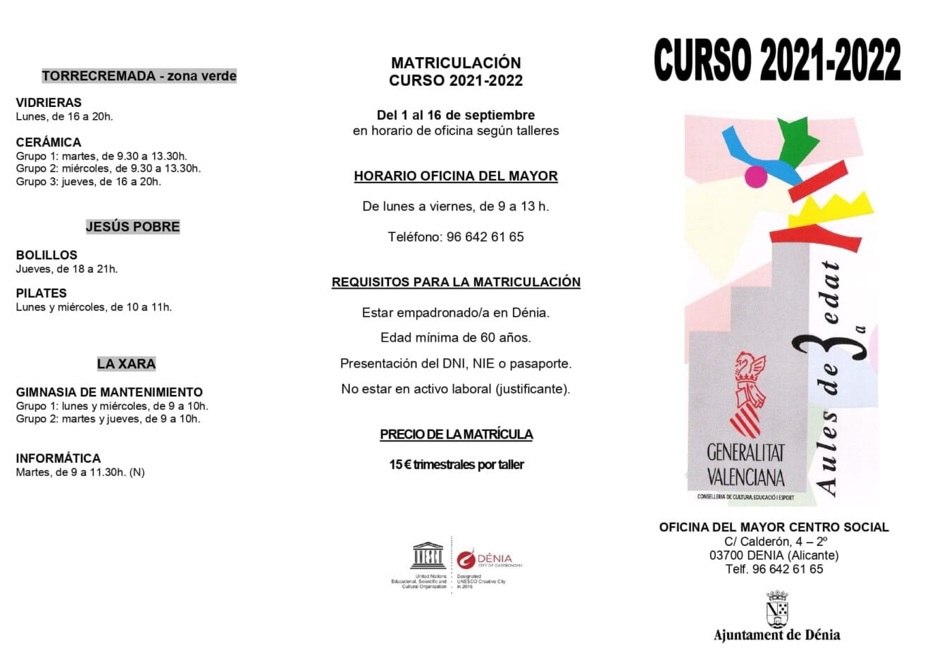 Programa talleres de las Aulas de la Tercera Edad 2022