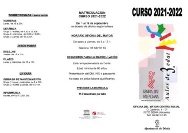 Programa talleres de las Aulas de la Tercera Edad 2022