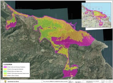 Mapa con las zonas de riesgo de incendio de Dénia