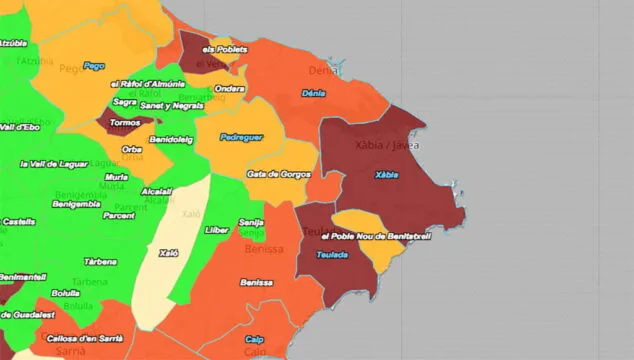 Imagen: Situación del coronavirus en la Marina Alta el 31 de agosto de 2021