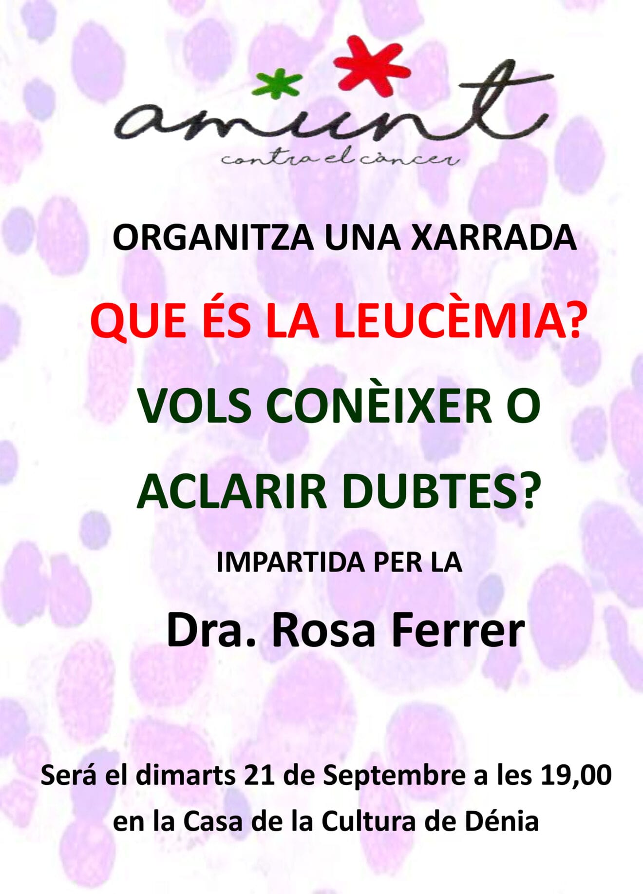 Cartel de la charla sobre la leucemia