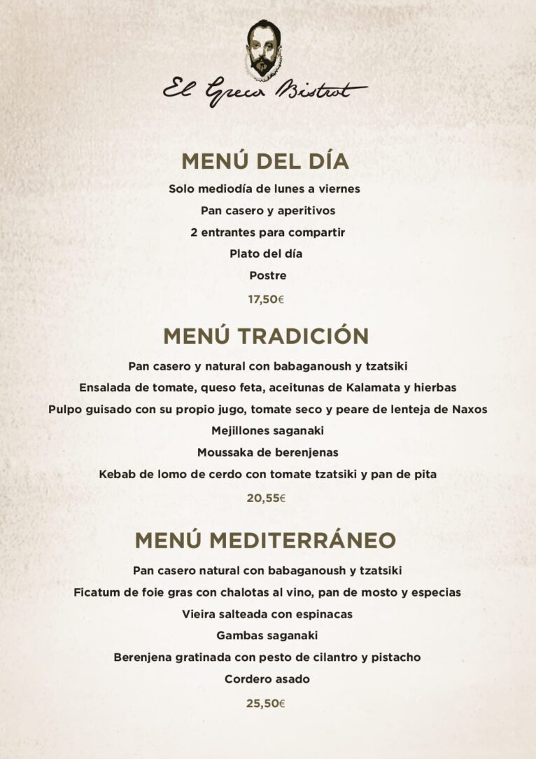 Carta El Greco Bistrot Dénia