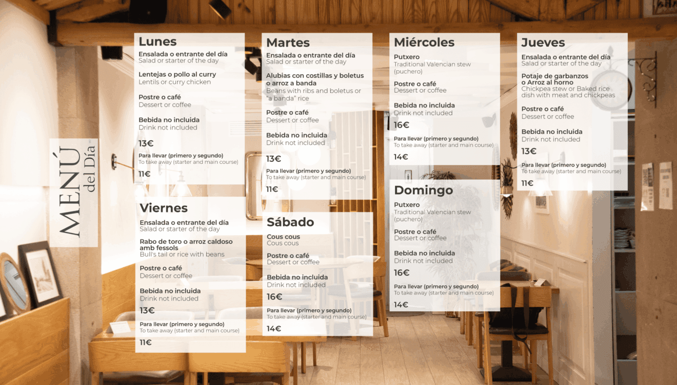 Menús diarios en Tasca Eulalia, Dénia