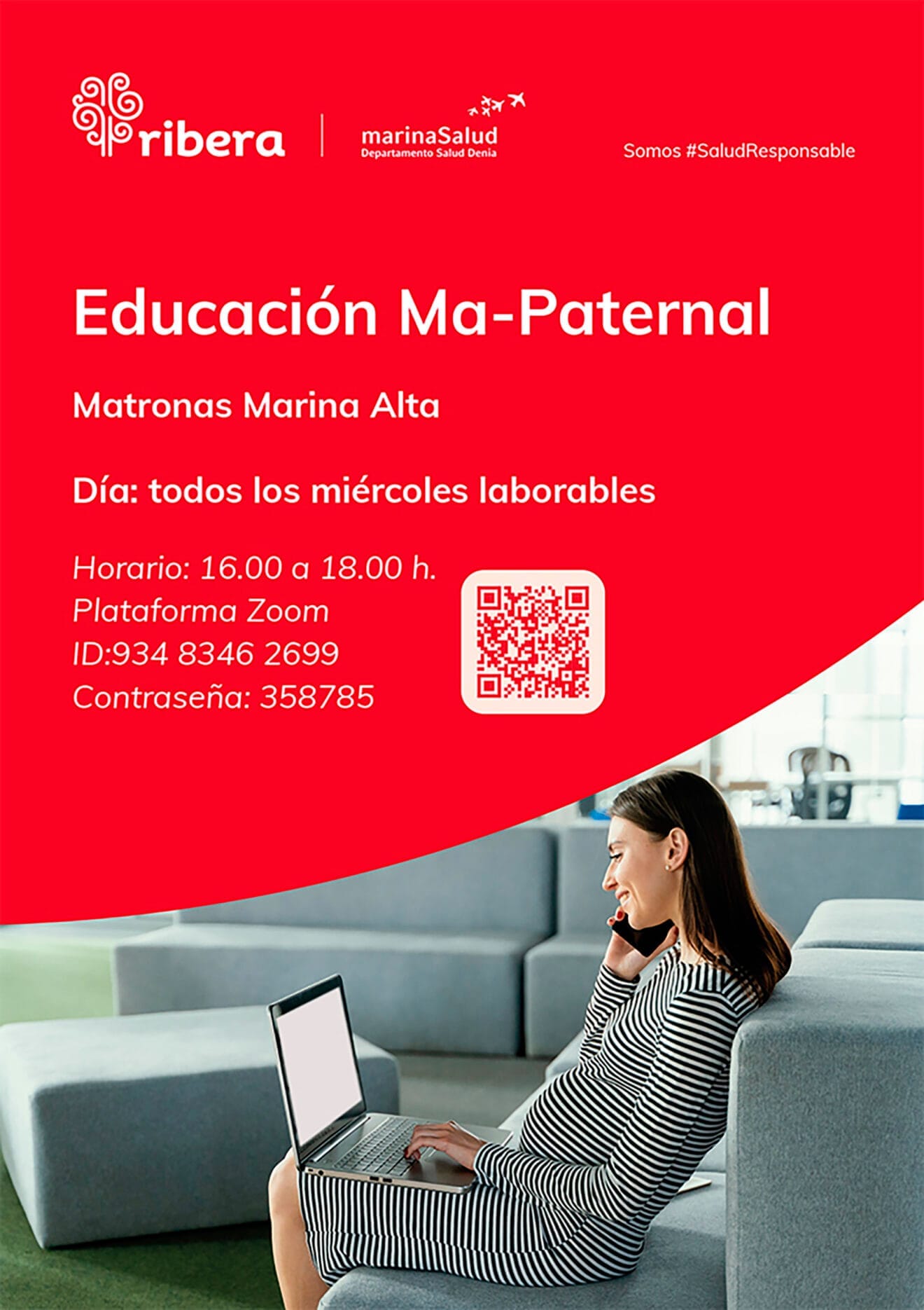 Cartel de las sesiones formativas on-line para futuras madres y padres
