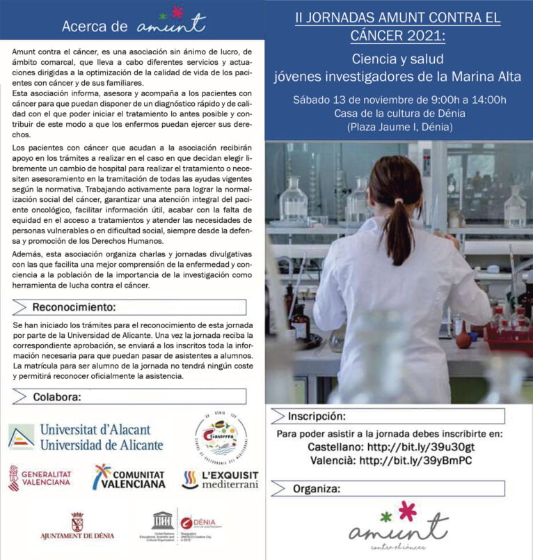 Cartell informatiu de les II Jornades Ciència i Salut d'Amunt contra el càncer