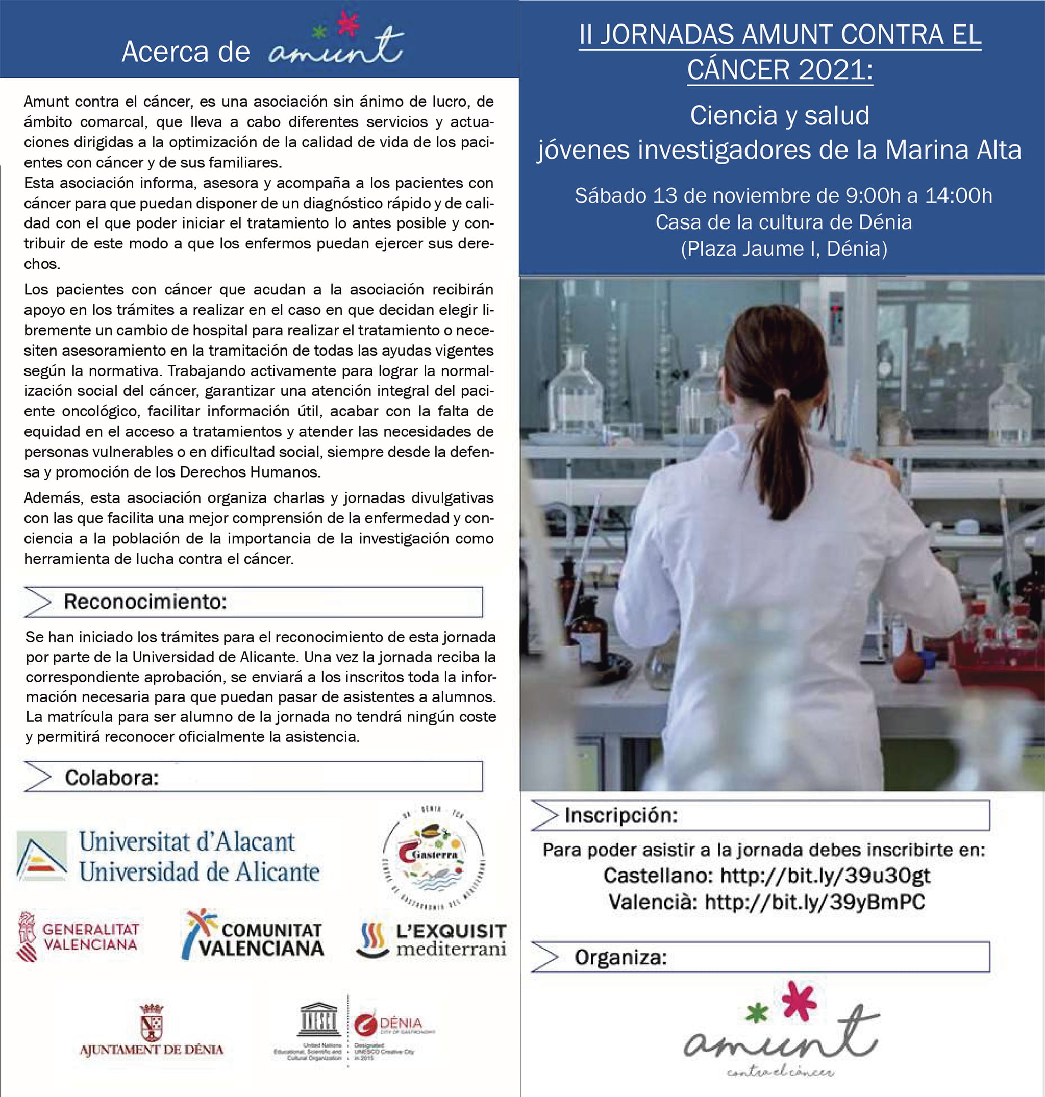 Cartel informativo de las II Jornadas Ciencia y Salud de Amunt contra el càncer