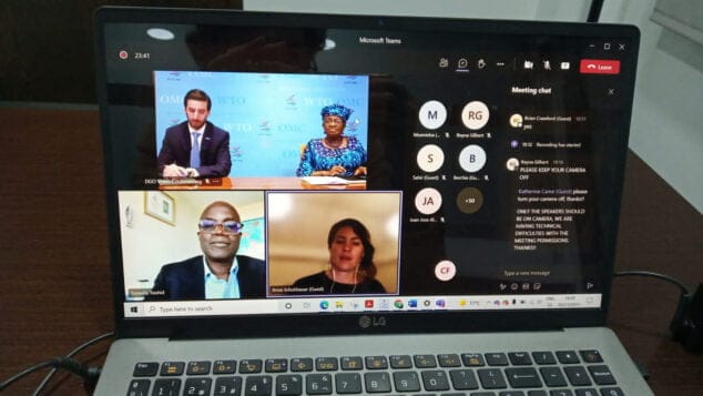 Imagen: Detalle de la reunión mantenida entre el primer autor de la carta en Science, Dr Sumaila, y la Directora General de la Organización Mundial del Comercio