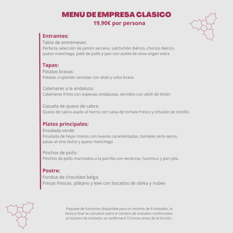 Menú de empresa clásico - Movida Denia