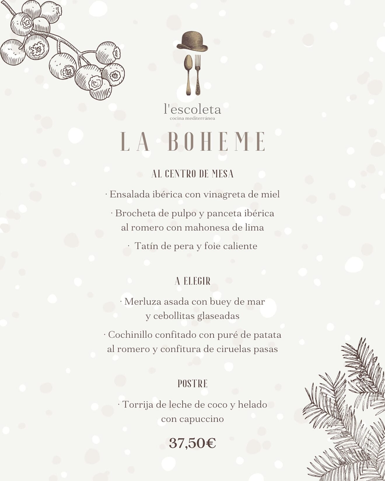 Menú de empresa La Boheme en L'Escoleta