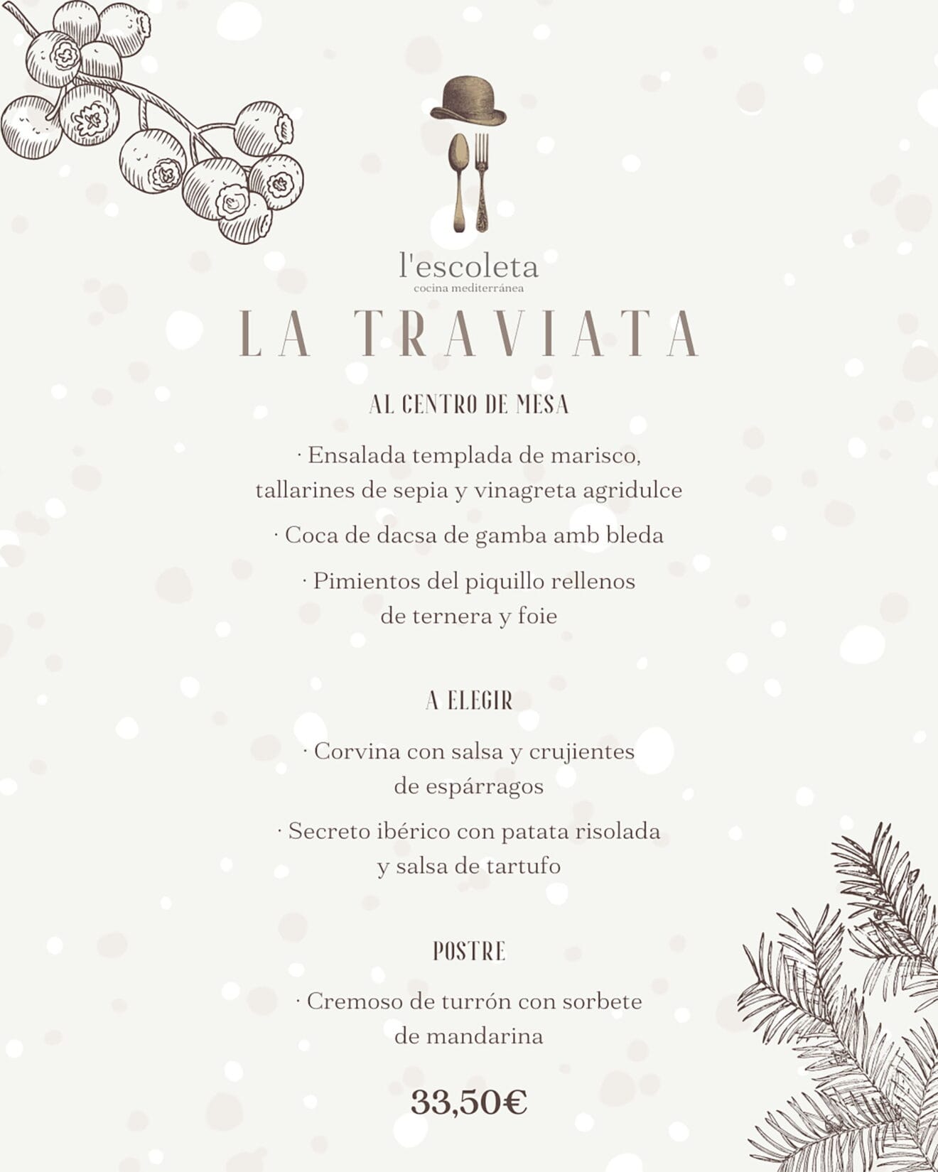 Menú de empresa La Traviata de L'Escoleta