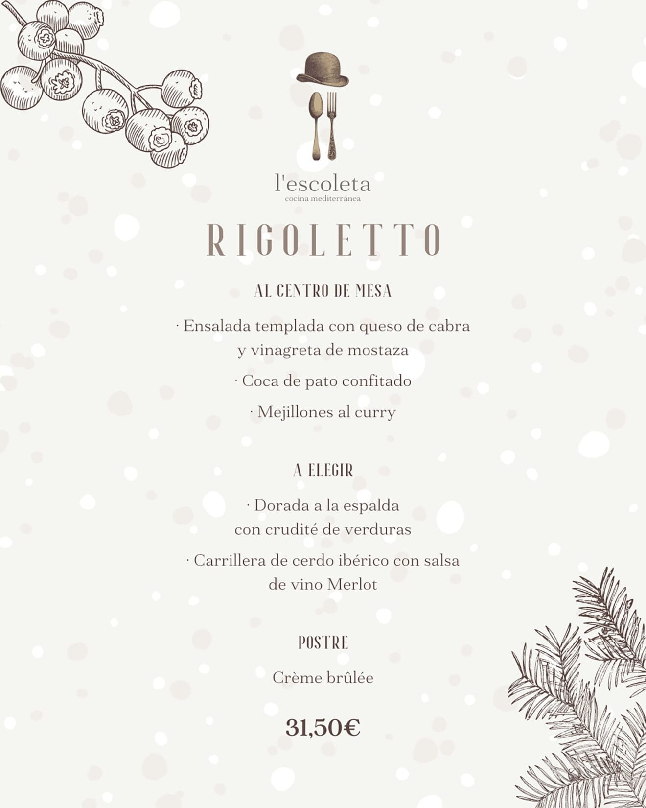 Menú de empresa Rigoletto en L'Escoleta