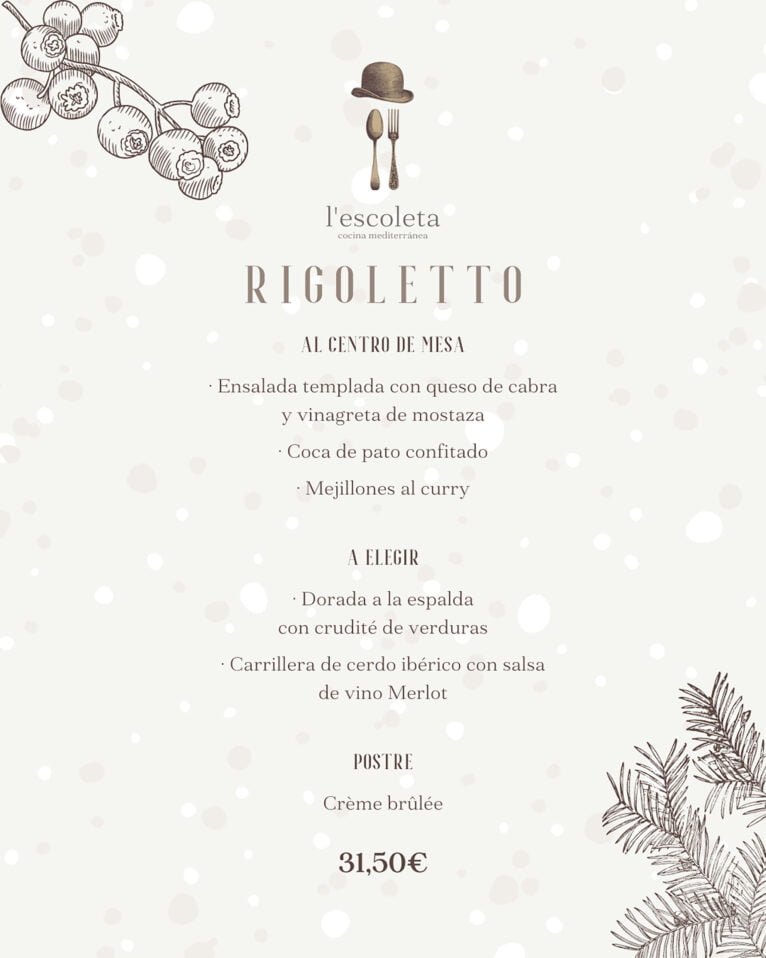 Menú d'empresa Rigoletto a L'Escoleta