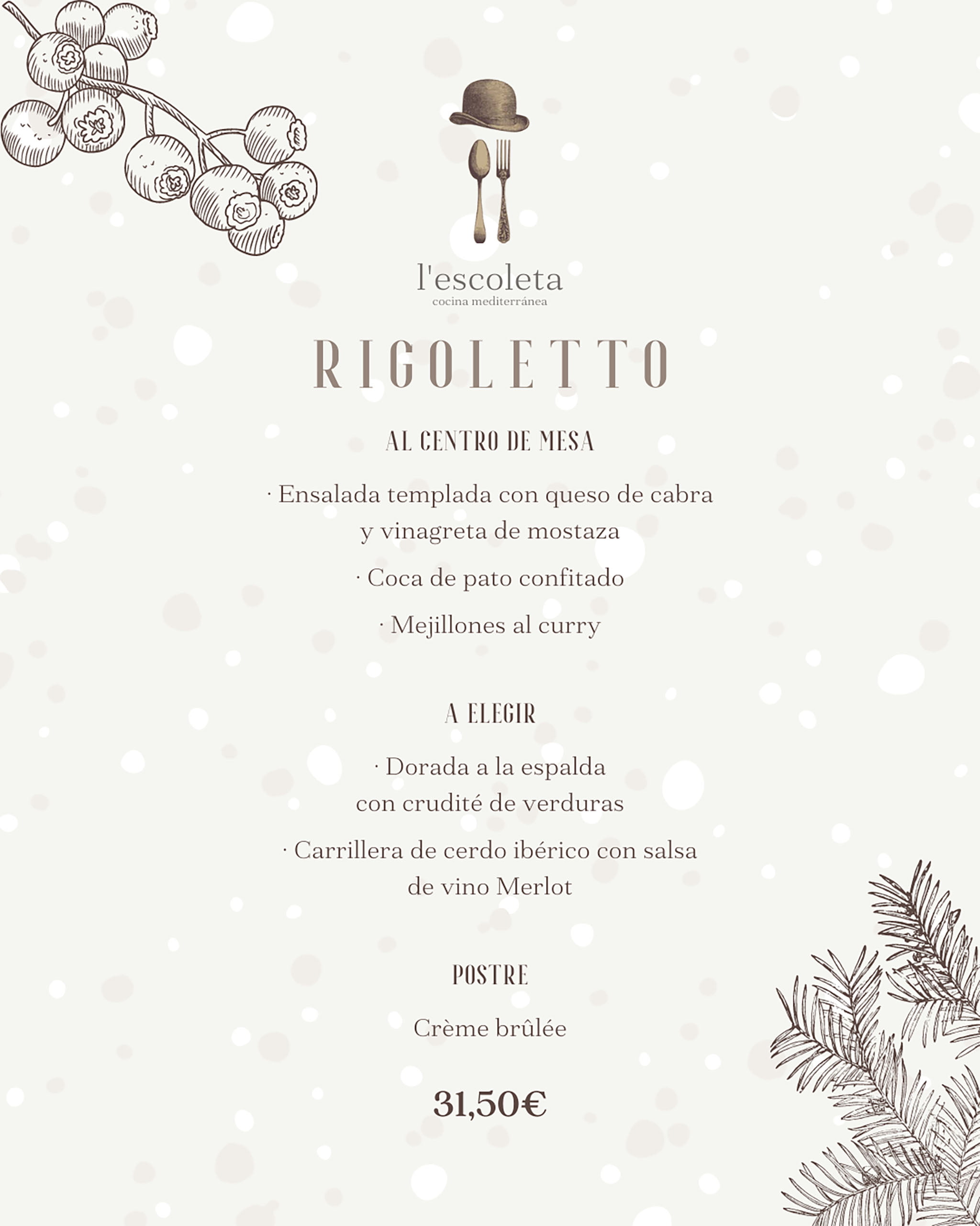Menú de empresa Rigoletto en L’Escoleta