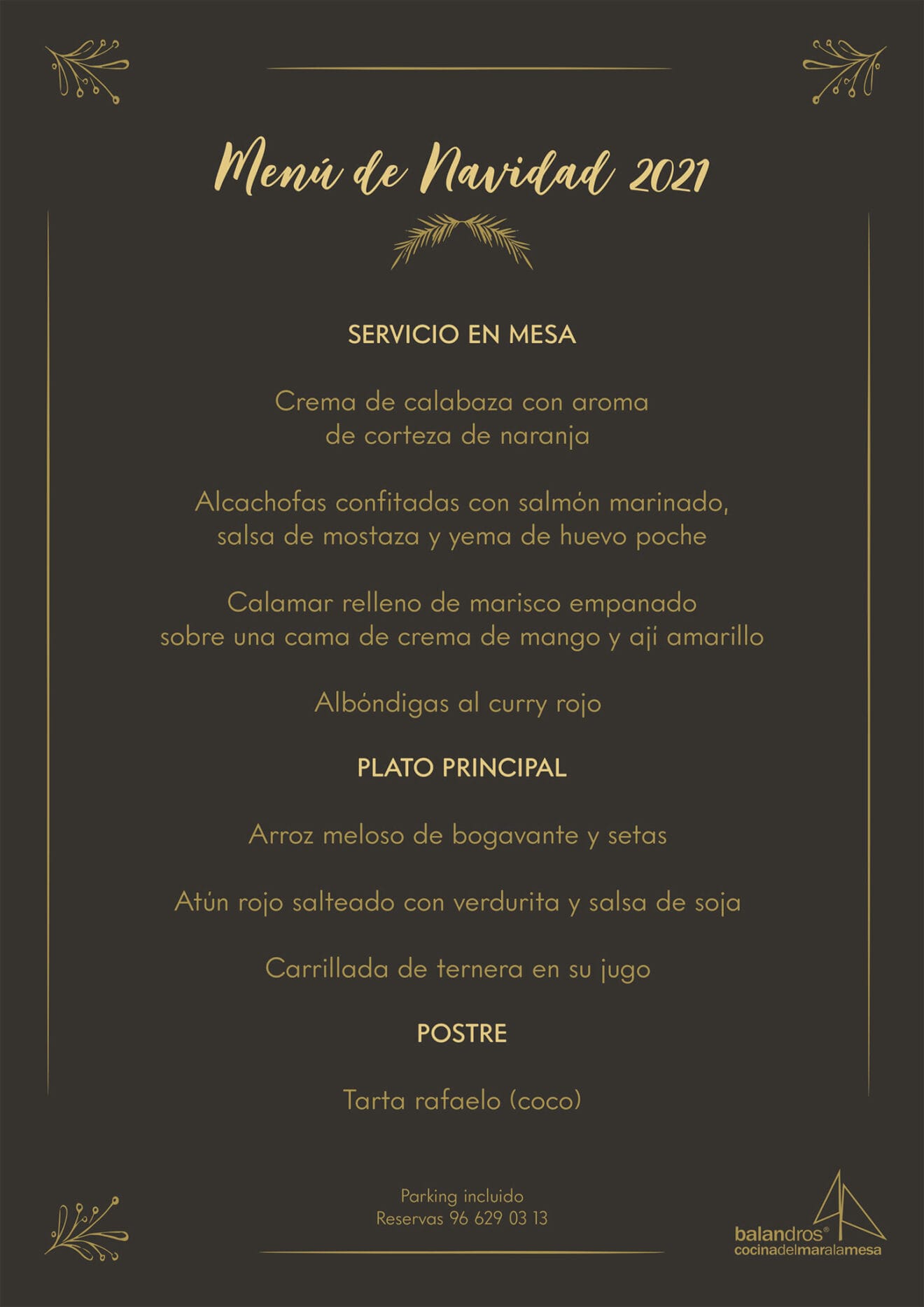 Menú de Navidad - Restaurante Balandros