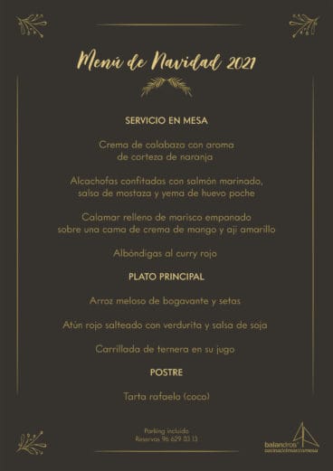 Menú de Navidad – Restaurante Balandros