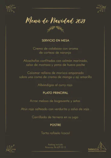 Menú de Navidad – Restaurante Balandros