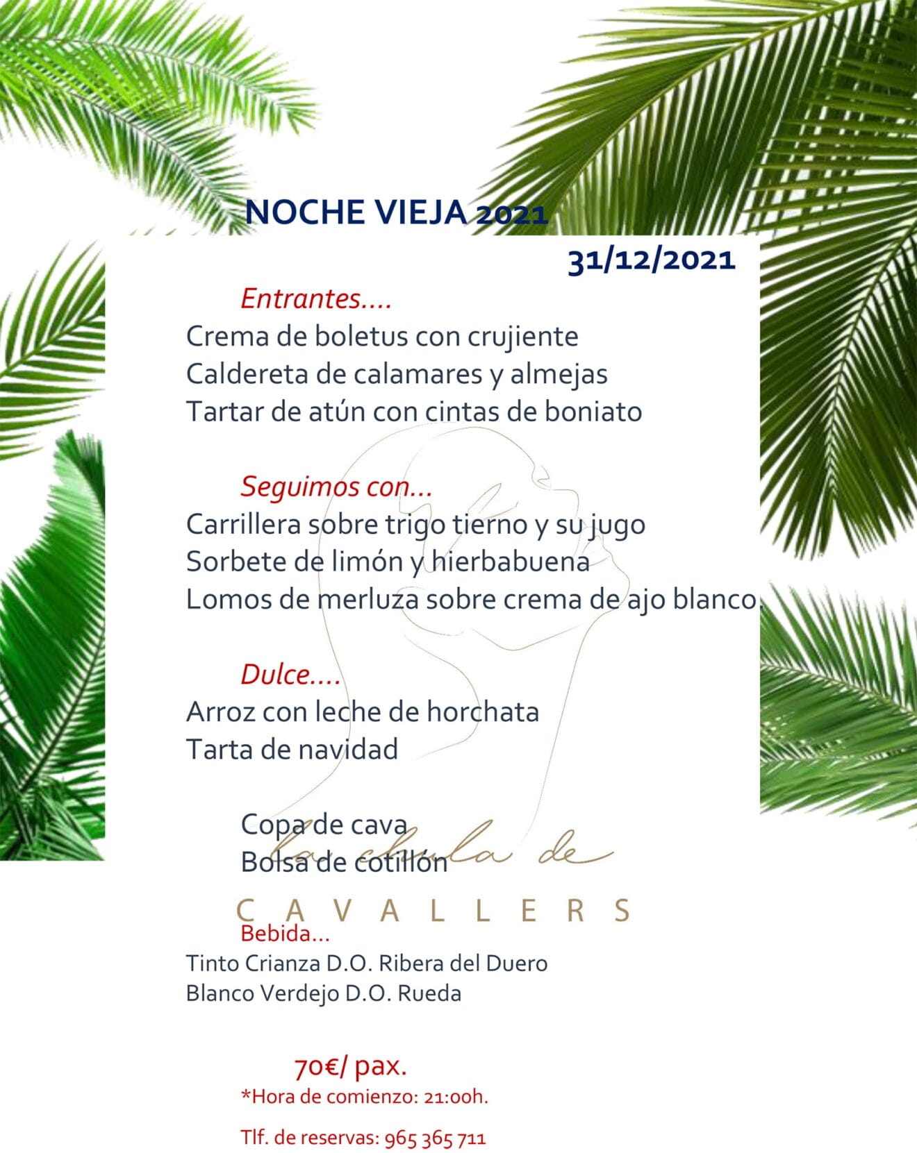 Menú de Nochevieja en La Chula de Cavallers