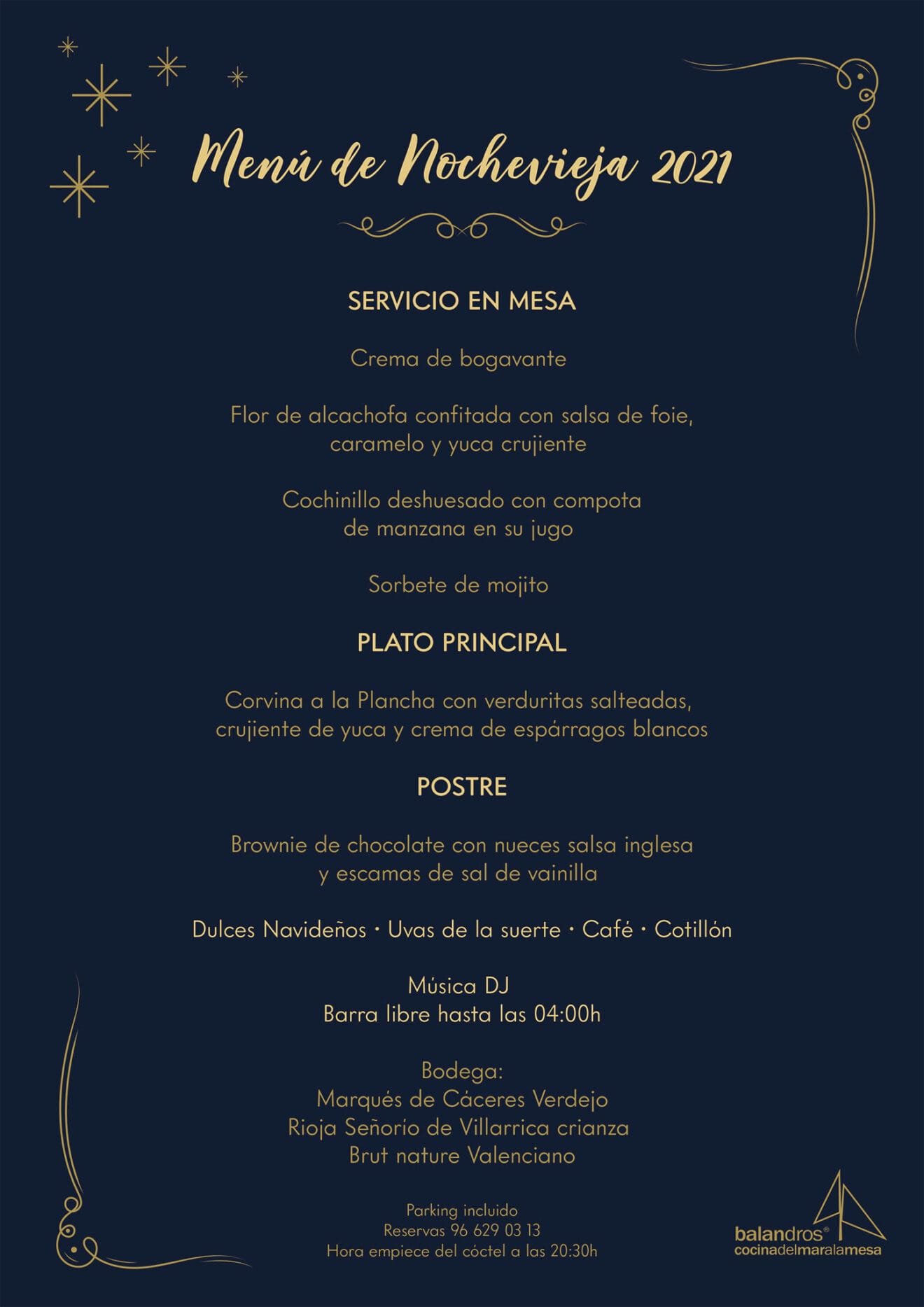 Menú de Nochevieja - Restaurante Balandros