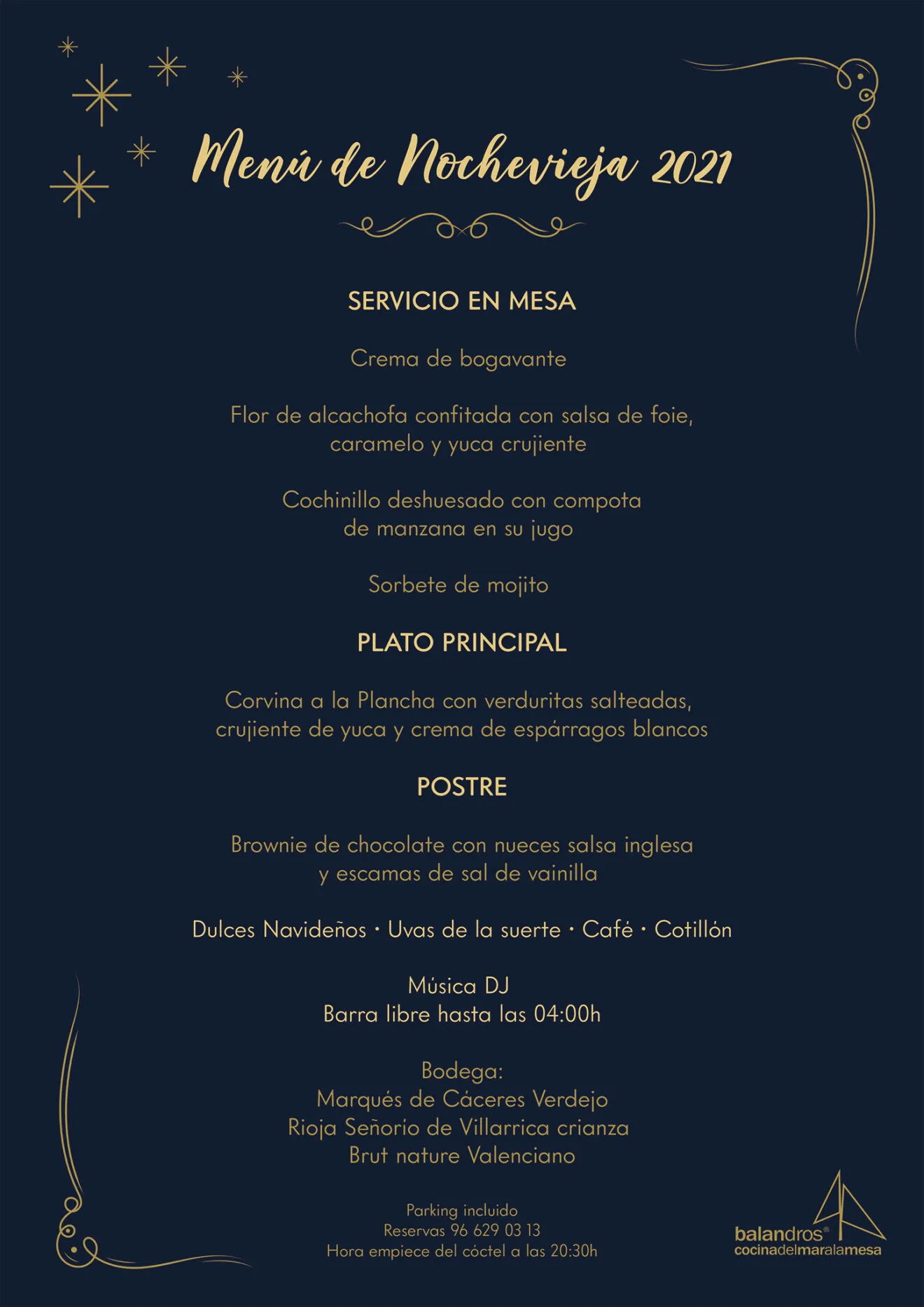 Menú de Nochevieja - Restaurante Balandros