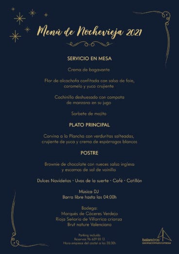 Menú de Nochevieja – Restaurante Balandros
