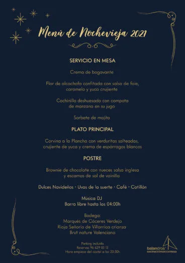 Menú de Nochevieja – Restaurante Balandros