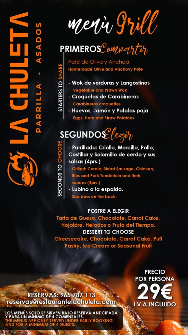 Disfruta estas Navidades con los menús para grupos que La Chuleta ha creado para ti 1 menu grill por 29e la chuleta