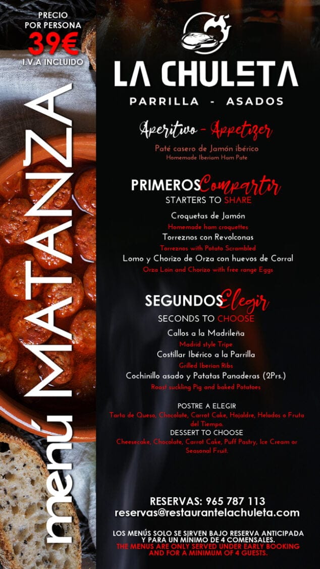 Disfruta estas Navidades con los menús para grupos que La Chuleta ha creado para ti 2 menu matanza por 39e la chuleta