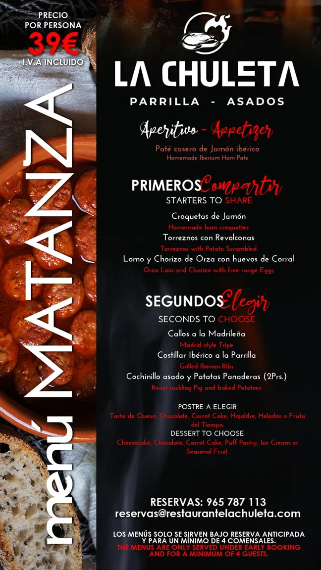 Menú matanza por 39€ - La Chuleta