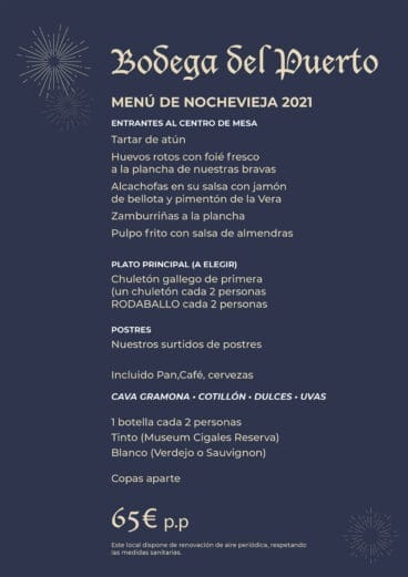 Menú de Nochevieja por 65€ – Bodega Del Puerto Dénia