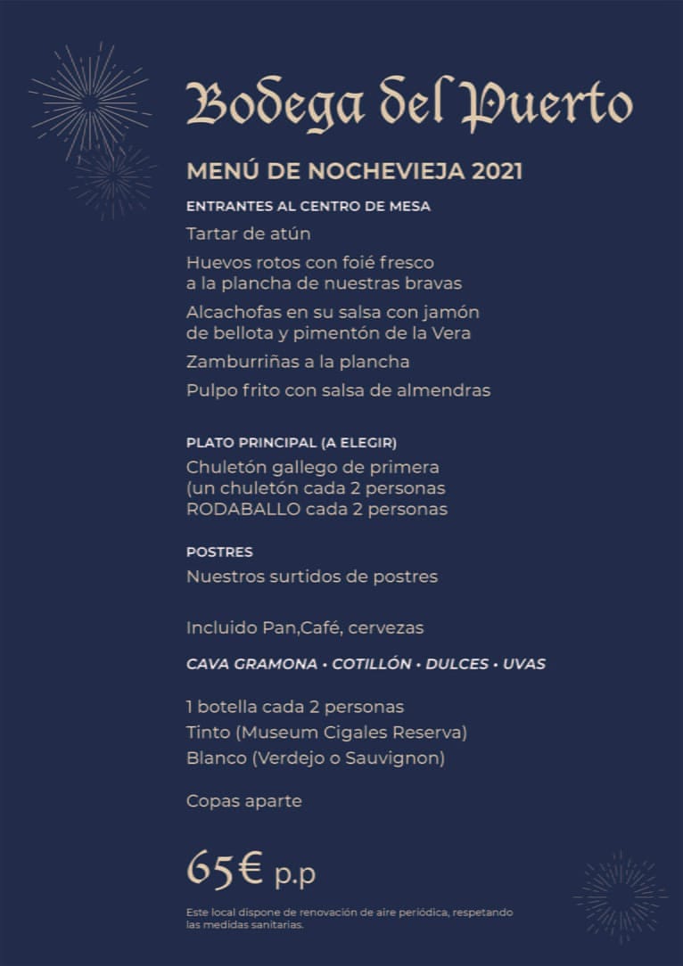 Menú de Nochevieja por 65€ - Bodega Del Puerto Dénia
