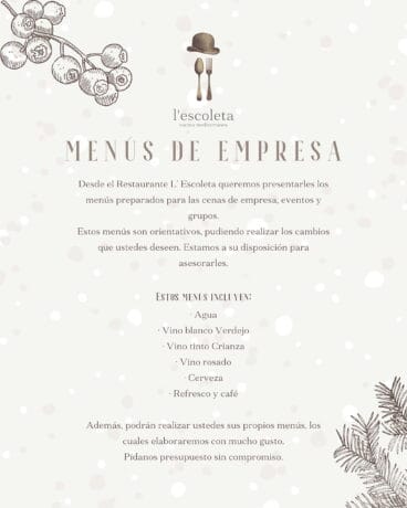 Menús de empresa en L’Escoleta