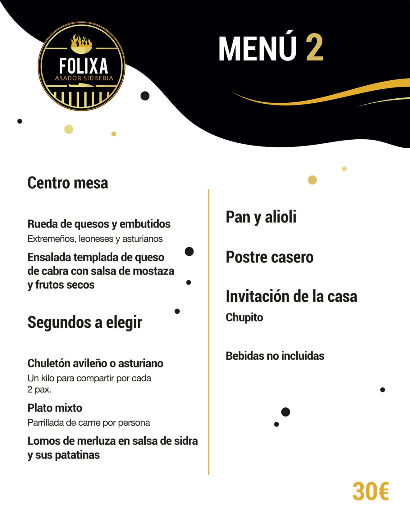 Menú 2 de empresa por 30€ - Folixa Asador Sidrería