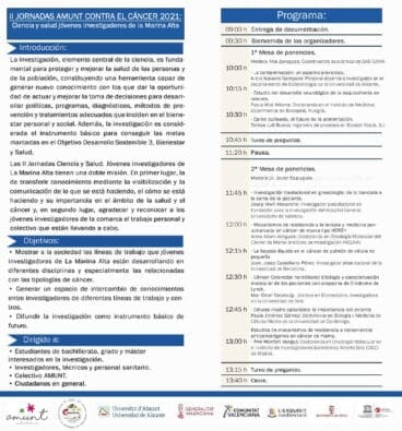 Programa completo de las II Jornadas Ciencia y Salud de Amunt contra el càncer