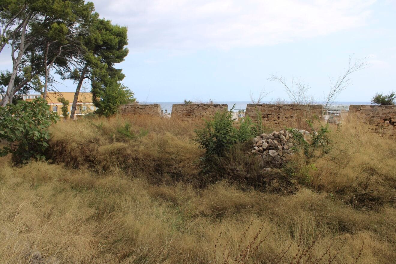 Castillo de Dénia con maleza y zonas para restaurar
