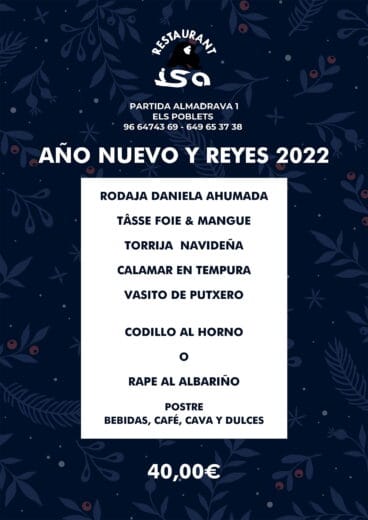 Menú de Año Nuevo y Reyes en Restaurante Isa
