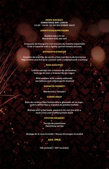 Menú de comida de Navidad -Hotel Dénia Marriott La Sella Golf Resort & Spa