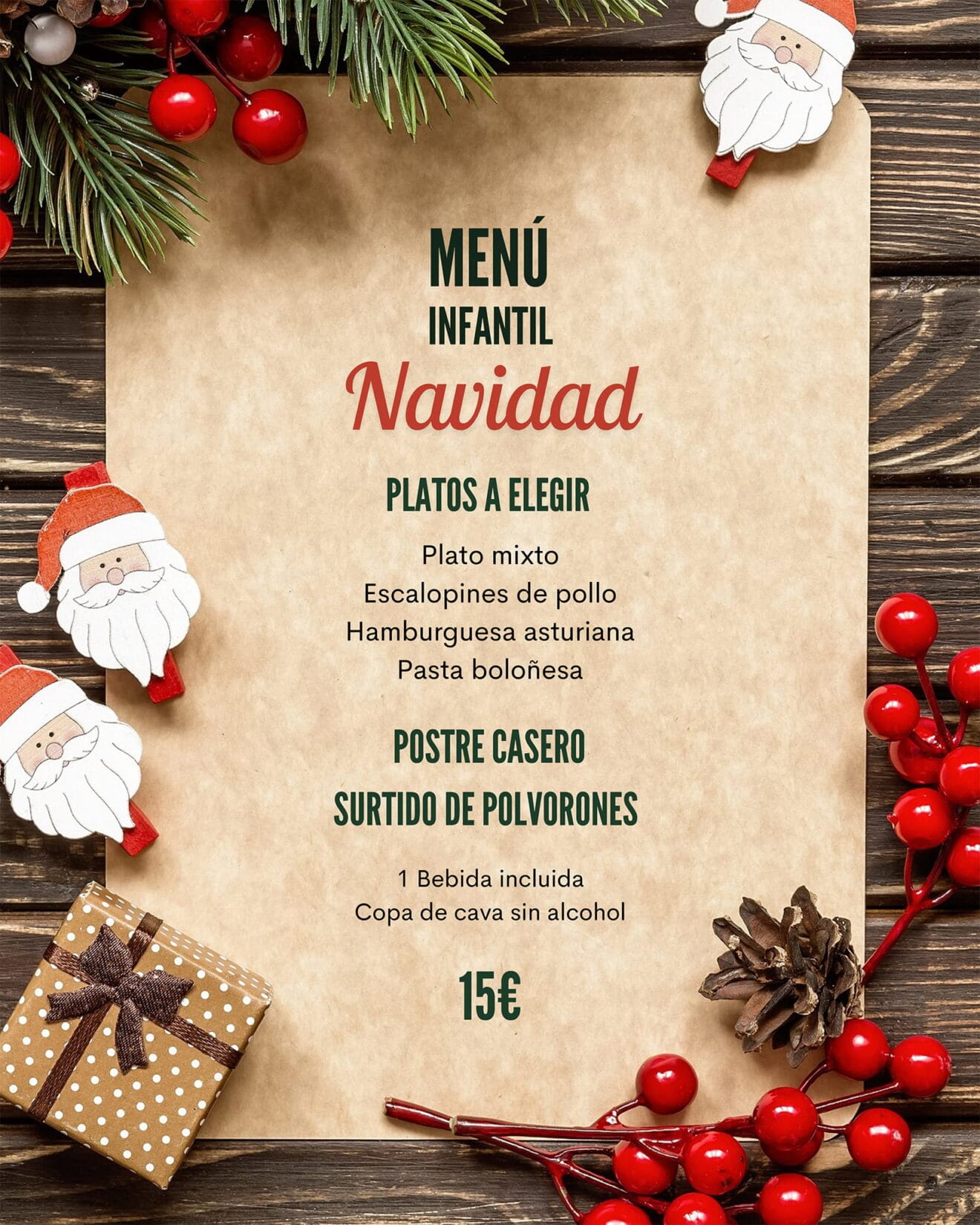 Menú infantil de Navidad en Folixa